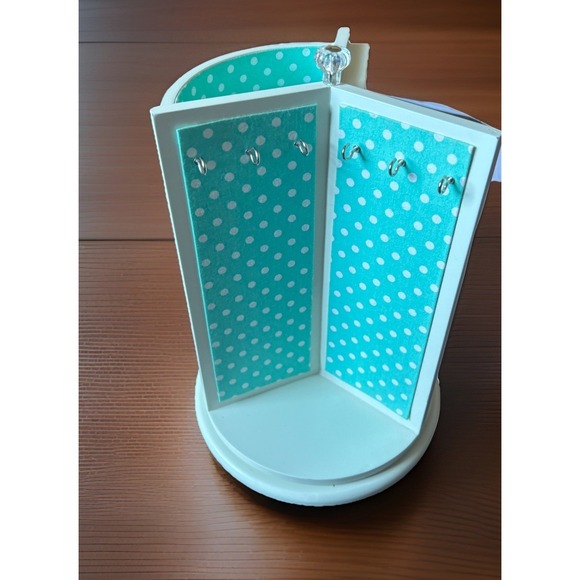 Pottery Barn PB Teen Chloe Rotating Jewelry Storage Organizer Polka Dots Blue